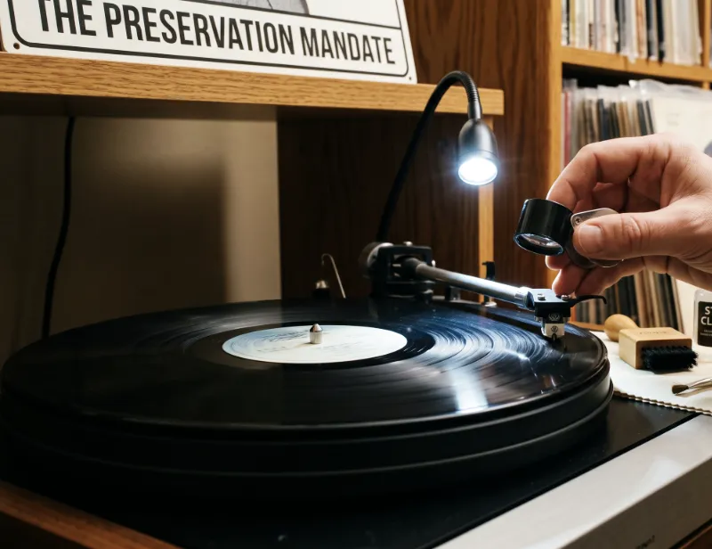 Surface scuffs and microscopic abrasive dust buildup on vinyl grooves